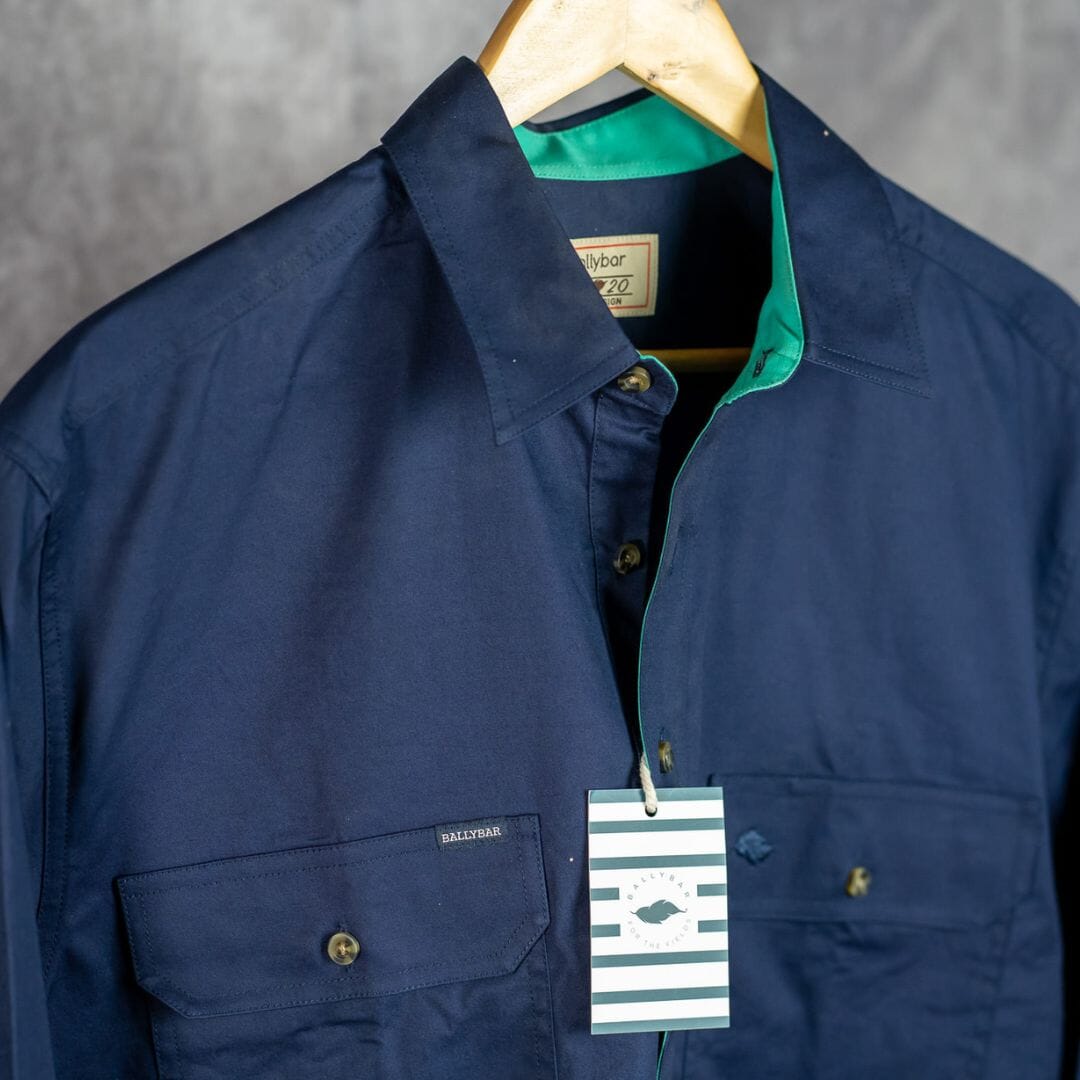 Men's Country Cotton Work Shirt -Contrast Shirts Ballybar Small French Navy & Turquoise