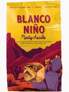 Packaging of Blanco Niño meaty nachos with desert landscape design