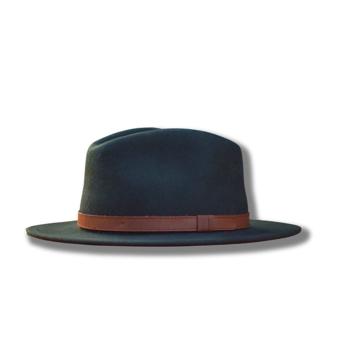 Ballybar Fedora Hat with Leather Band Ballybar Small Dark Green