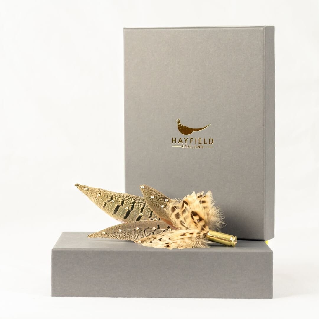 Feather Pins & Brooches Medium Ballybar Natural with Diamante's