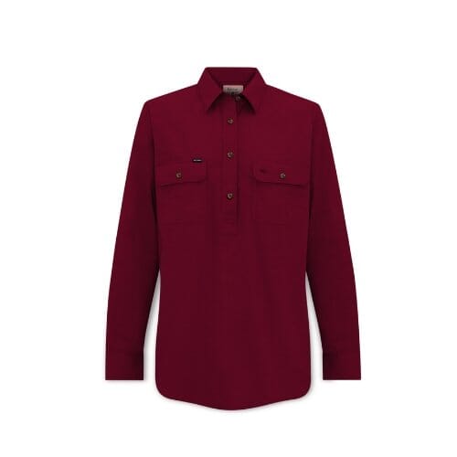 Women's Country Cotton Work Shirt - Long Sleeved (Original) Shirts Ballybar 8 Burgundy