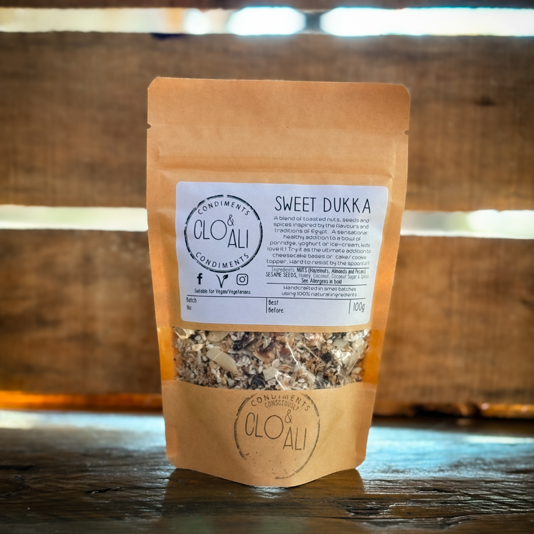 Bag of Dukka against a wooden background