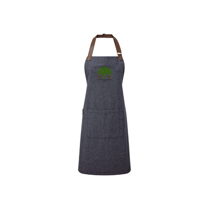 Denim apron against a white background
