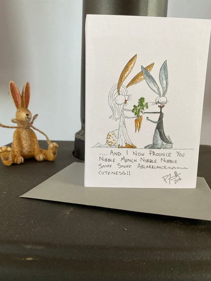 Card with two rabbits at the alter